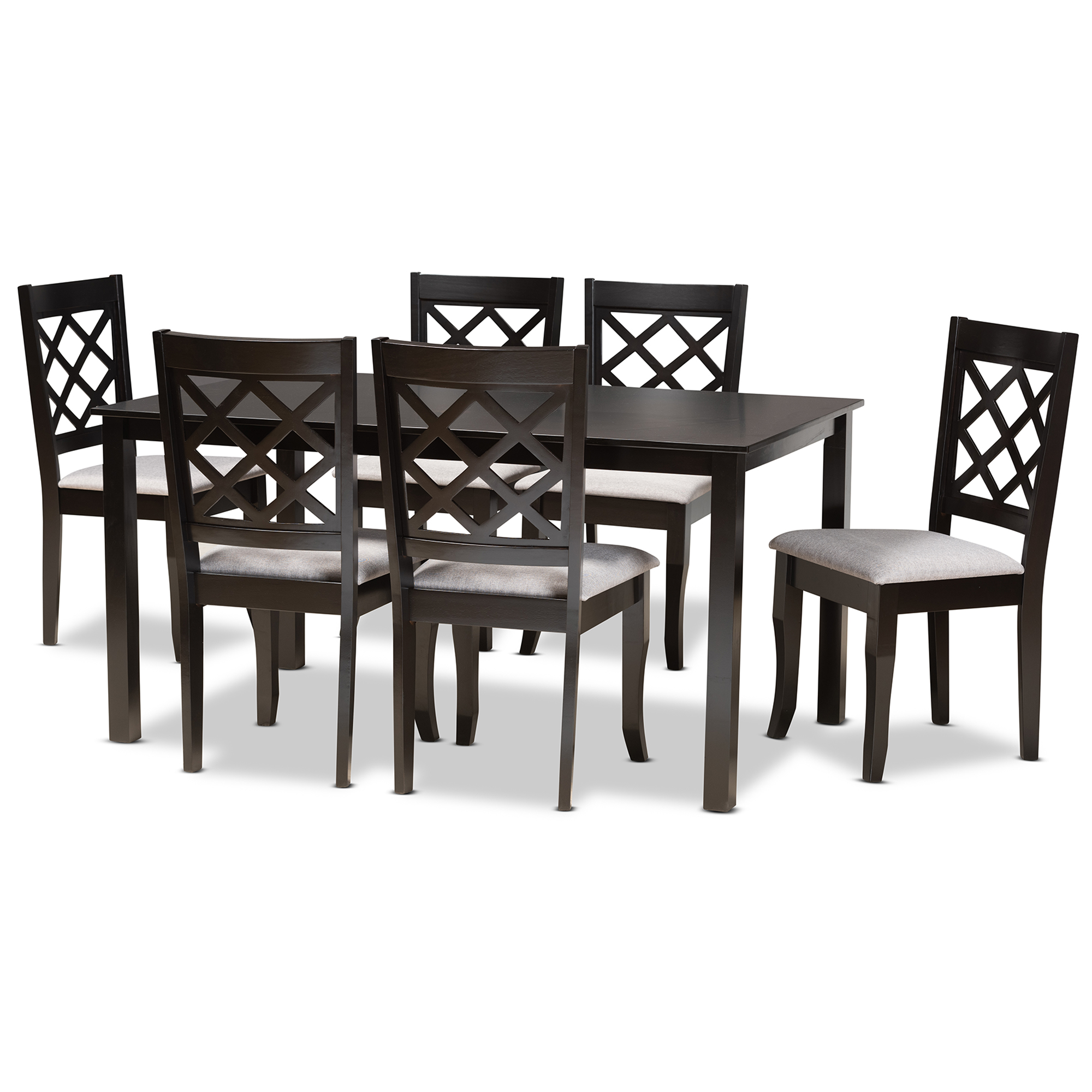Baxton Studio Verner Modern and Contemporary Grey Fabric Upholstered and Dark Brown Finished Wood  7-Piece Dining Set